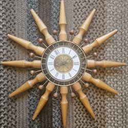 1960s Mid Century Modern Wooden Starbust Clock