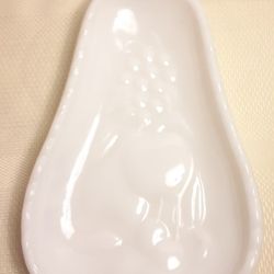 Hazel Atlas White Milk Glass Pear Shaped Embossed Candy Nut Dish 8x5