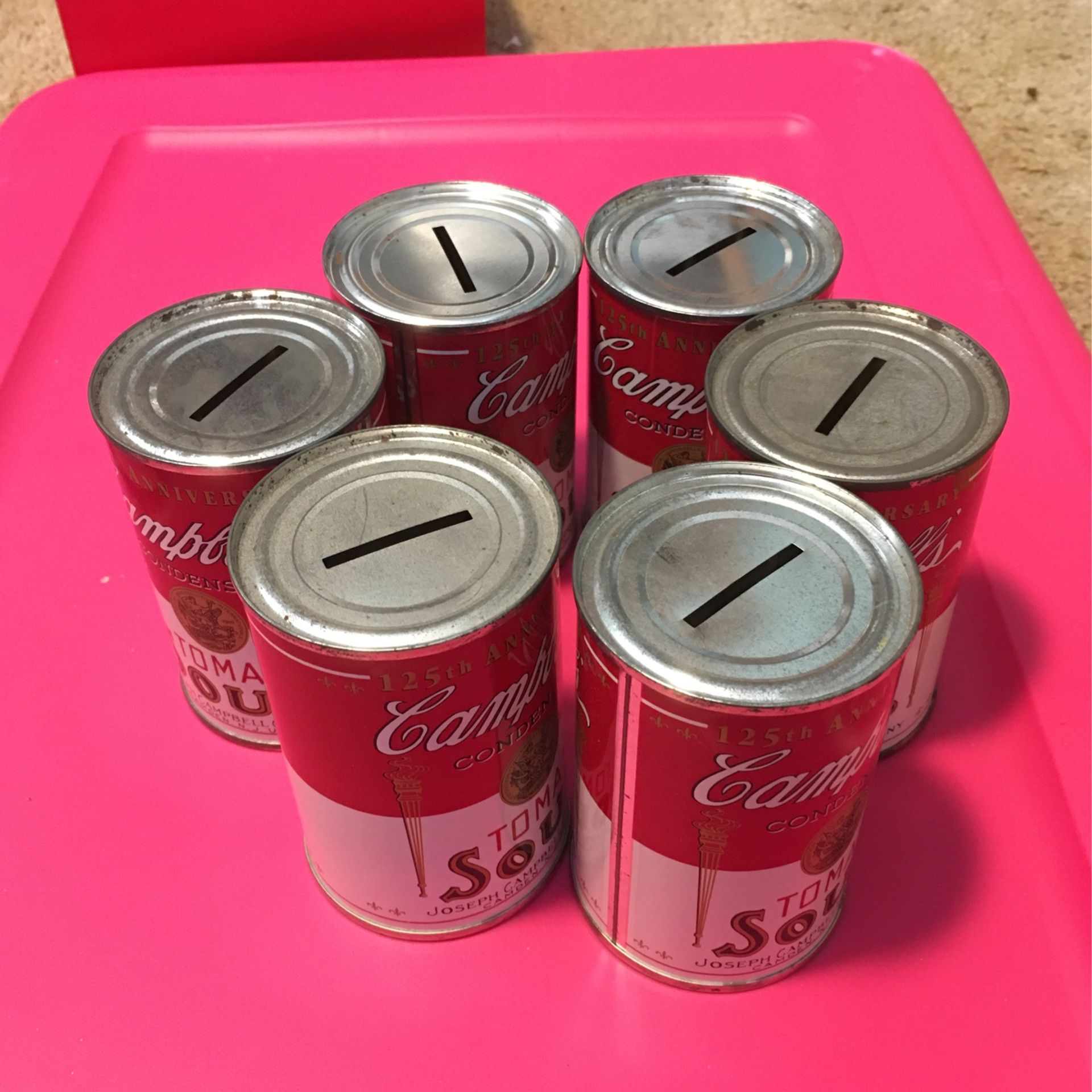 Vintage CAMPBELL'S CONDENSED TOMATO SOUP TIN CAN BANK 125TH ANNIVERSARY 1994, Lot of 6