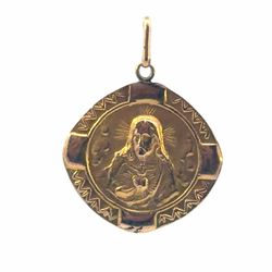 Men’s or Women’s 18k Yellow Gold Round Sacred Heart of Jesus and Virgin Mary Double Sided Pendant for Necklace GP3089087
