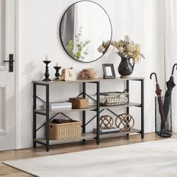Console Table with Storage Shelves, 3-Tier Industrial Table, 55 Inch Long