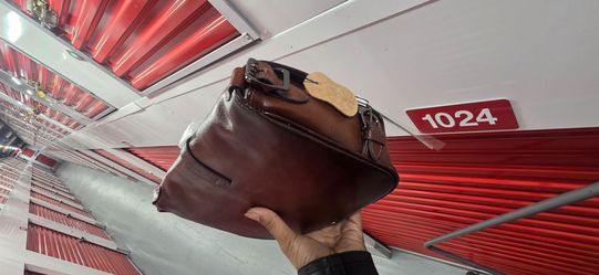 Brown Leather Structured Handbag with Buckle Detail