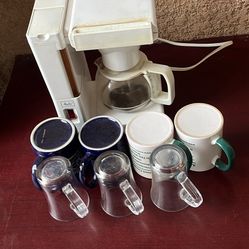The Coffee Maker And All Cups. Total Of 8 Items 