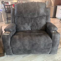 Gray Fabric Recliner Chair with Cup Holders