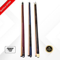 🎱 Bundle of 3 Brand New Maple Wood Billiard Pool Cues – Only$120 🎱
