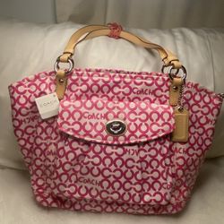 ☆ Coach Signature Op Art Leah Tote Bag W Tag 