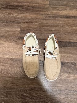 Casual Linen-Style Women's Slip-On Flats in Beige with Brown Accent