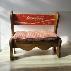 Antique Coke Coca-Cola Wooden Doll bench with pillow