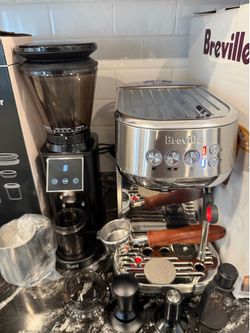 Breville bambino plus and grinder. With accessories