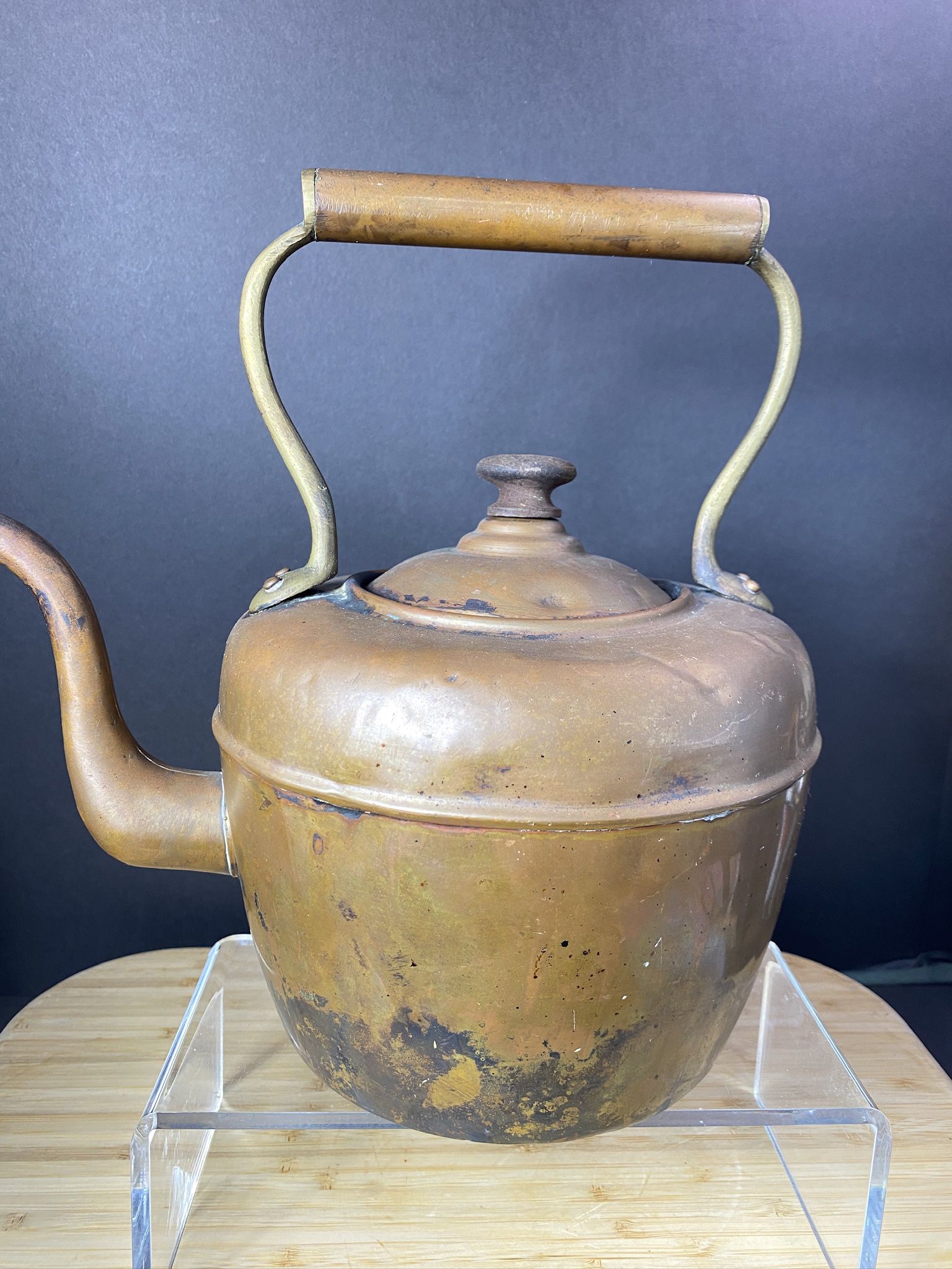 Antique  Copper & Brass Gooseneck Tea Kettle Pot