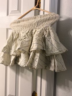 Cream Striped Tiered Ruffle Mini Skirt