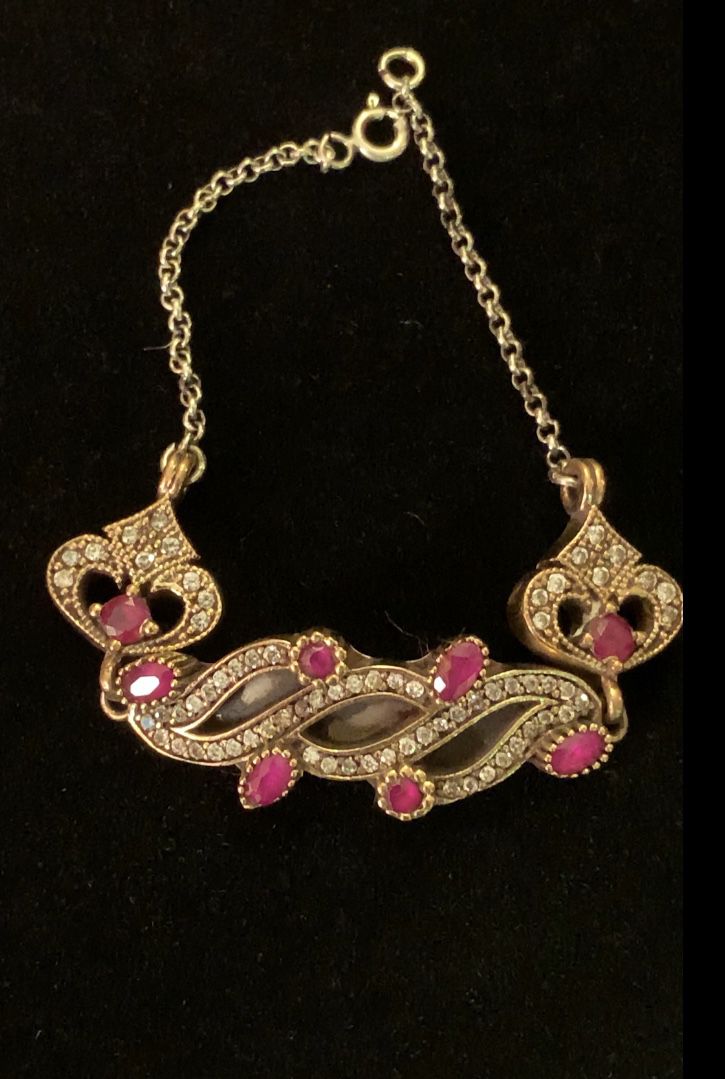 Antique Byzantine Roxelana Style Ruby Topaz Silver & Bronze Encrusted Bracelet