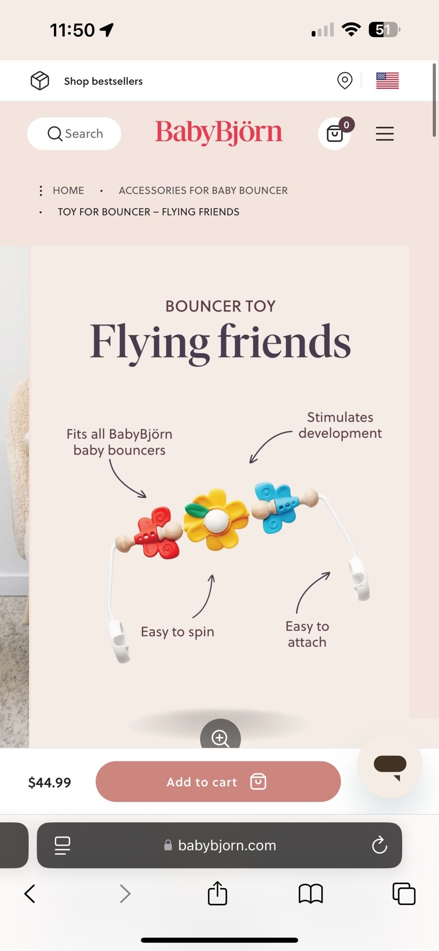 Baby Bjorn “Flying Friends” Bouncer Toy Attachment 