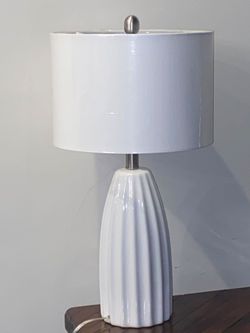 Modern Farmhouse Table Lamp With the White Ribbed Ceramic Base And White Lampshade H23"