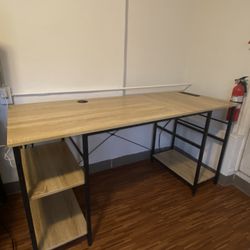 Office Desk with sockets - beige, light brown