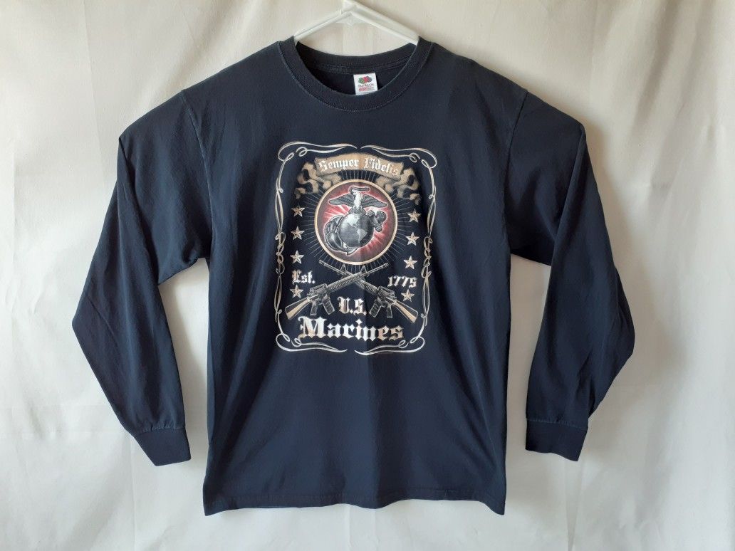 Fruit of the Loom US Marines men's black long sleeve t-shirt size L