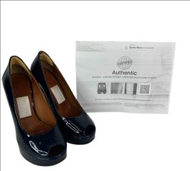 Lanvin Navy Patent Leather Peep-Toe Platform Pumps Size 39 EU/US 8