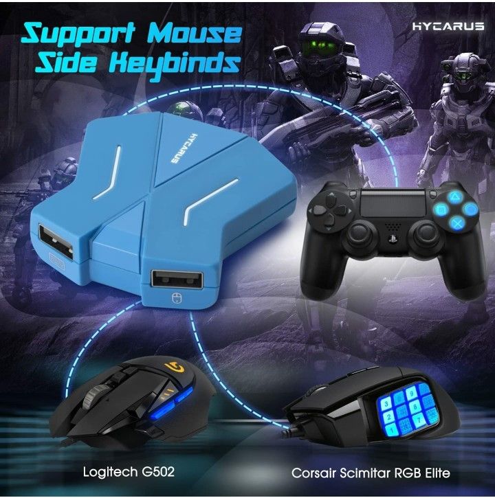 HYCARUS Keyboard and Mouse Adapter for Nintendo Switch/Xbox One/ PS4/ PS3, PS4 Keyboard Adapter & Xbox Keyboard Adapter. Perfect for Games Such as FPS