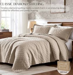 (707070-47) 100% Cotton Quilt Queen Size Bedspread, Pre-Washed 3-Piece Lightweight Soft Coverlet Set with 2 Pillow Shams, Farmhouse Design All Season 