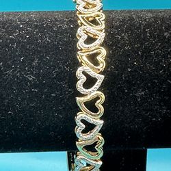 New Heart Hinged Diamond Accents Bangle Bracelet 22 KT Gold Over Brass Size 7.25”  Weighs 15.35 Grams Pristine!