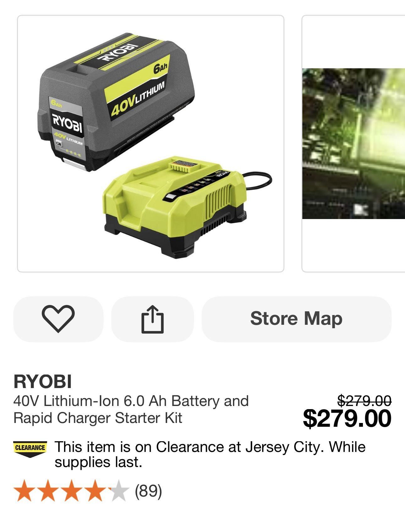 RYOBI ,40V Lithium-Ion 6.0 Ah Battery and Rapid Charger Starter Kit