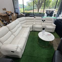 🔥Labor Day Weekend Special 🔥White Recliner Sectional with Bluetooth Speaker and LED 