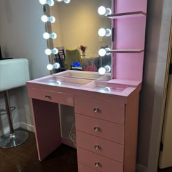 Makeup Vanity Pink Hollywood Style And Bluetooth 
