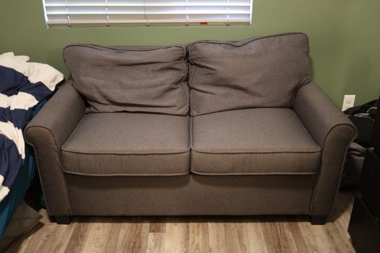 Modern Gray Sleeper Sofa - Compact Loveseat with Pull-Out Mattress