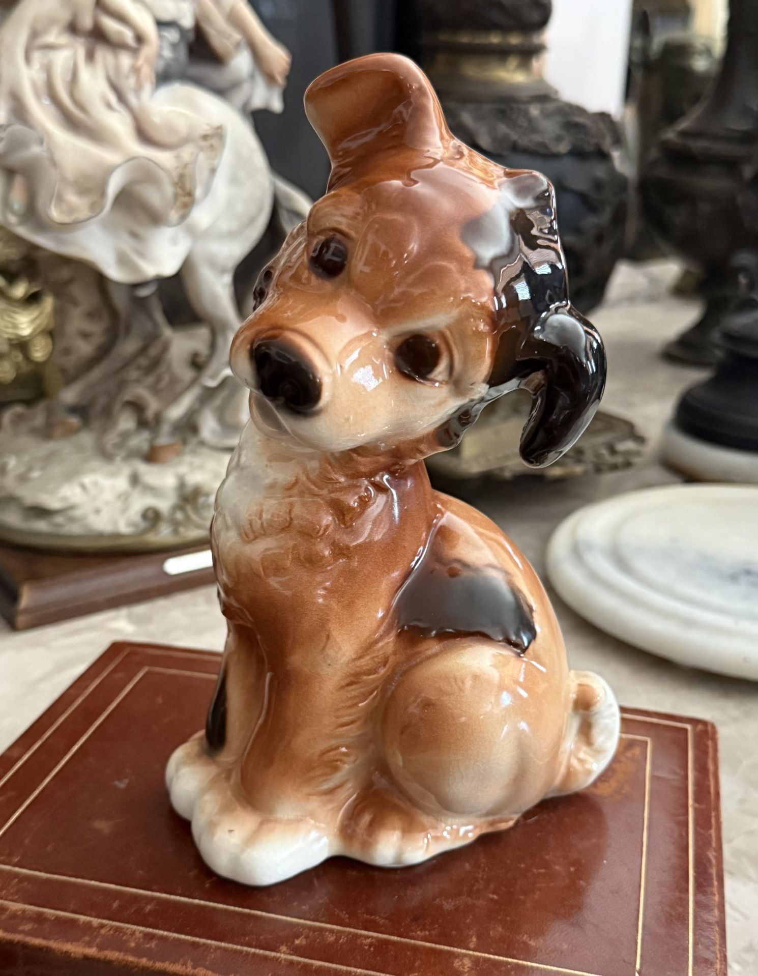 8.5” Vintage Porcelain Ceramic Royal Copley Dog Figurine Statue