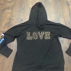 Womans Black Blue Gold Love Hoodie Sweater Size 1x By Btween #8