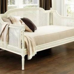 Ballard Designs White Linen Daybed + Pop-Up Trundle + Mattresses (King Conversion) – Like New