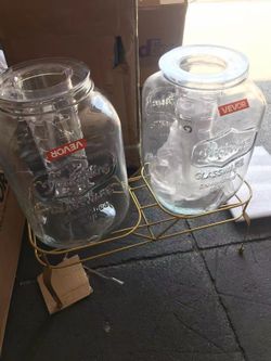 2#}2 Pcs 2 Gallon Glass Drink Dispenser with Stand Ice Cylinder Hanging Chalkboard Signs 18/8 Stainless Steel Spigot Beverage Dispensers for Parties M