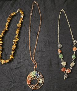 3 Pairs Of Genuine Gemstones Necklaces