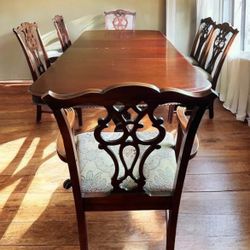 Bernhardt Antique Mahogany 8’ Long Dining Table 6 Chairs 96”