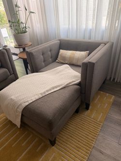Gray Tufted Accent Chair & Ottoman – Matching Set