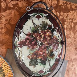 Vintage Large Stained Glass Serving Tray