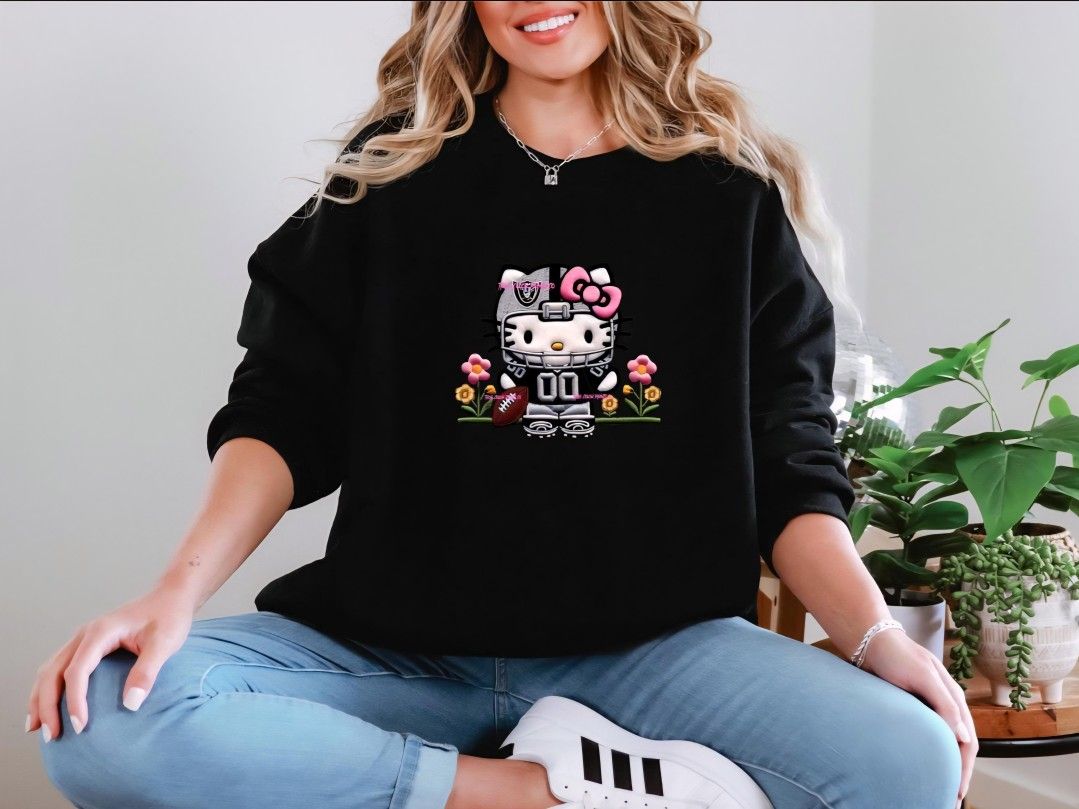 Raiders Hello Kitty Sweatshirt Embroidery Illusion Effect Print