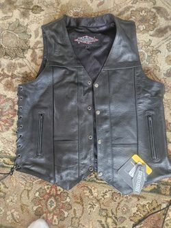 leather motorcycle vest Street & steal band bnwt