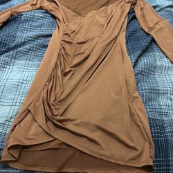 Gold Fashion Nova Long Sleeve Dress