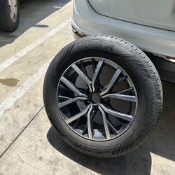 Volkswagen Tiguan Rim W/Tires 2018,2019,2020,2021 OEM Part#5NN601025KNQ9 . 17 By 7 Alloy 10 Spoke  Silver And Black