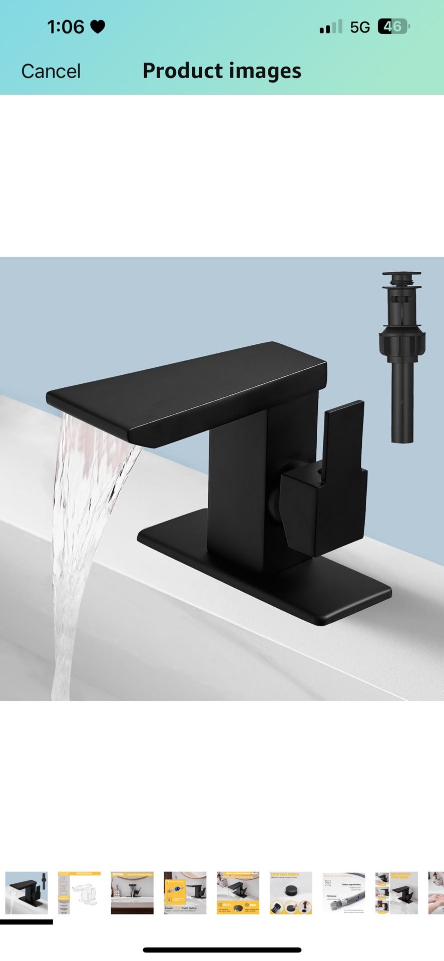 BESy Waterfall Matte Black Bathroom Faucet