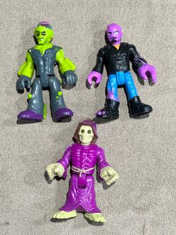 Monster imaginext Figure lot of 3 Green Alien & Purple Mutant & Grim Reaper