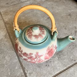 Pier 1 tea pot with wicker handle, never used