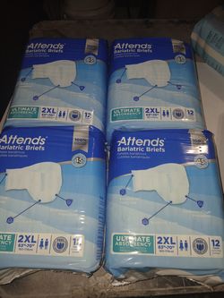 New Attends Bariatric Incontinence Disposable Briefs, XX-Large, 63"-70" Waist with Tab Closures, 48c