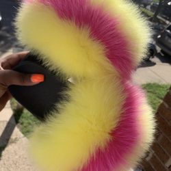 Strawberry Mix Real Fur Custom Slides Sizes 6.5,7,7.5 Only Message True Size & Order