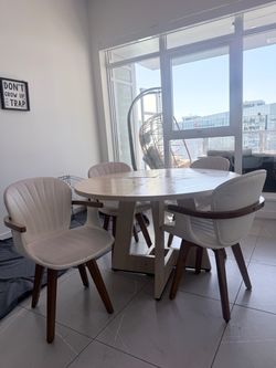 Set of 4 Cream Upholstered Dining Chairs – $80