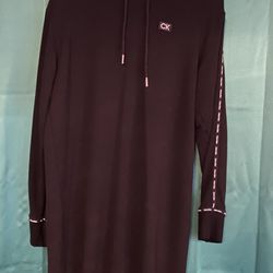 Calvin Klein Women’s black hooded sweatshirt dress with logo tape detailing on the sleeves, sz Medium Black