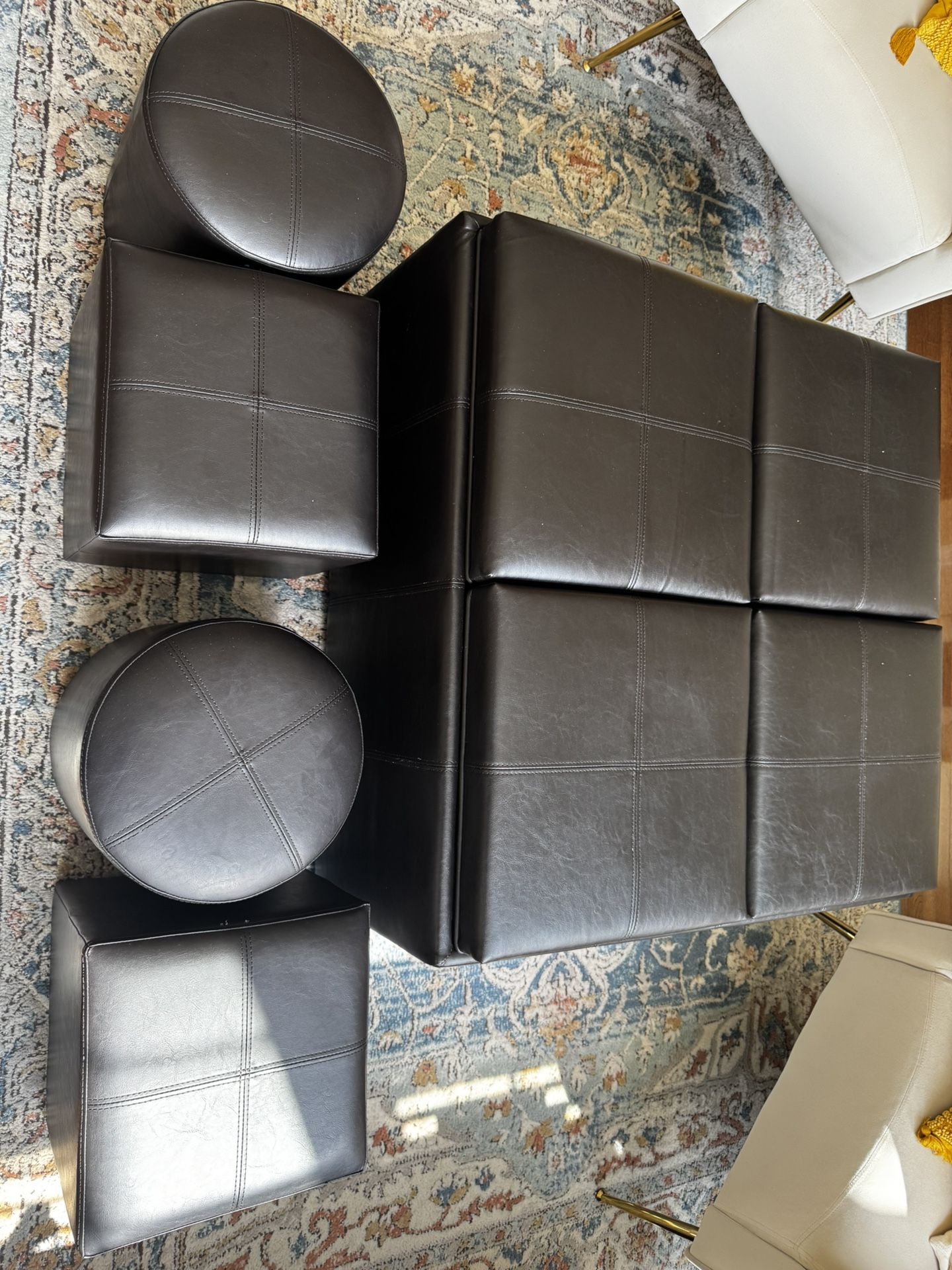 Black Leather Ottoman Set