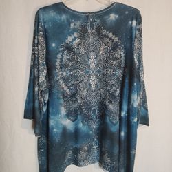 Avenue Women's Plus Blue Gray Silver Velvet Stretch Blouse Tunic Size 18/20W (4X)
