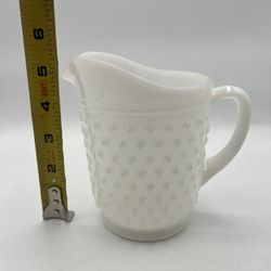 Vintage Anchor Hocking HOBNAIL WHITE MILK GLASS Pitcher Pint 5 1/2” Tall
